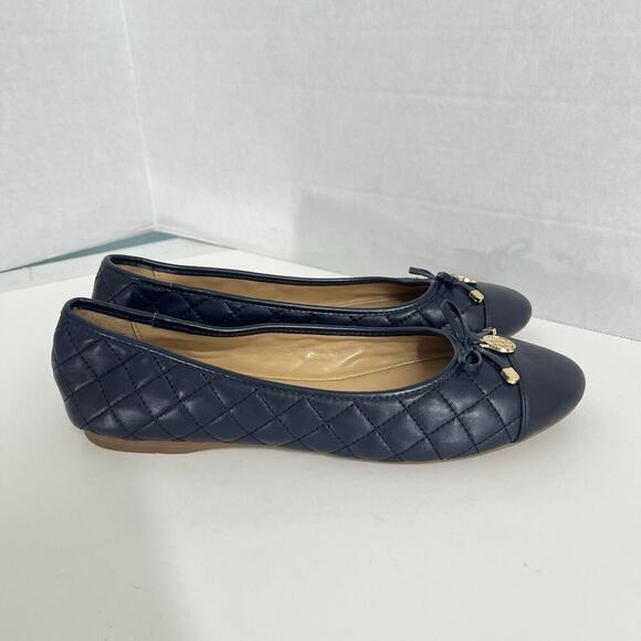 Talbots Quilted Ballerina Flats Leather Toe Bow 9.5 Navy Blue Comfort - Picture 4 of 8